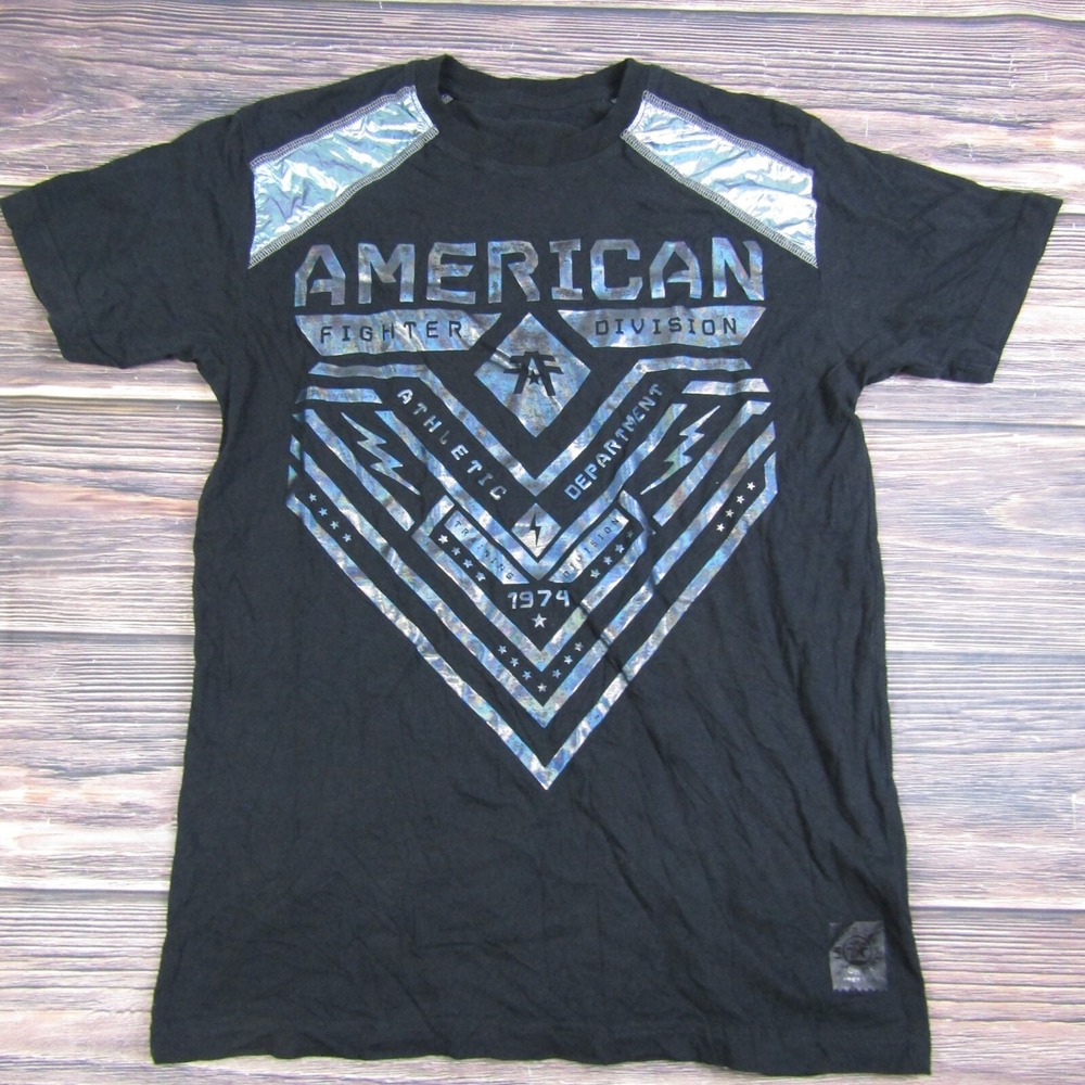 American Fighter T Shirt Mens M Black Graphic Metallic Foil Athletic Division